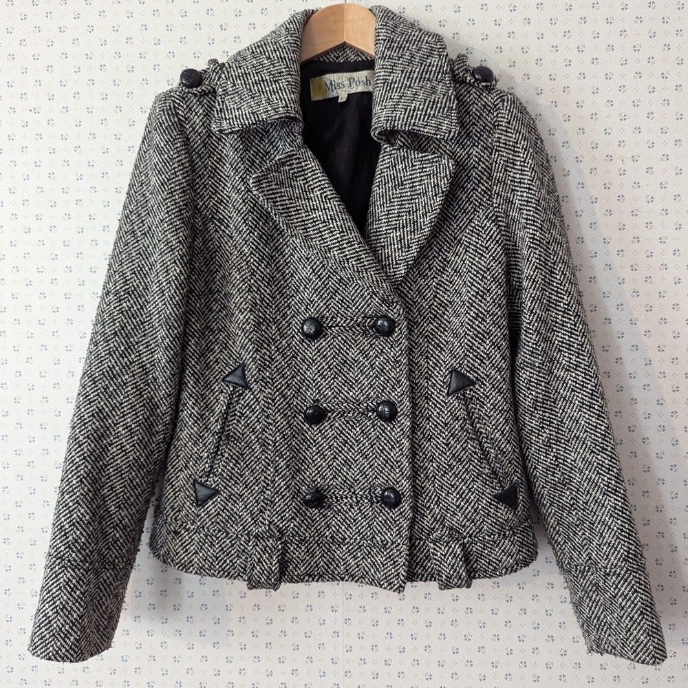 Miss Posh Women's Crop Jacket Herringbone Preppy Academia Y2K Vintage Classic